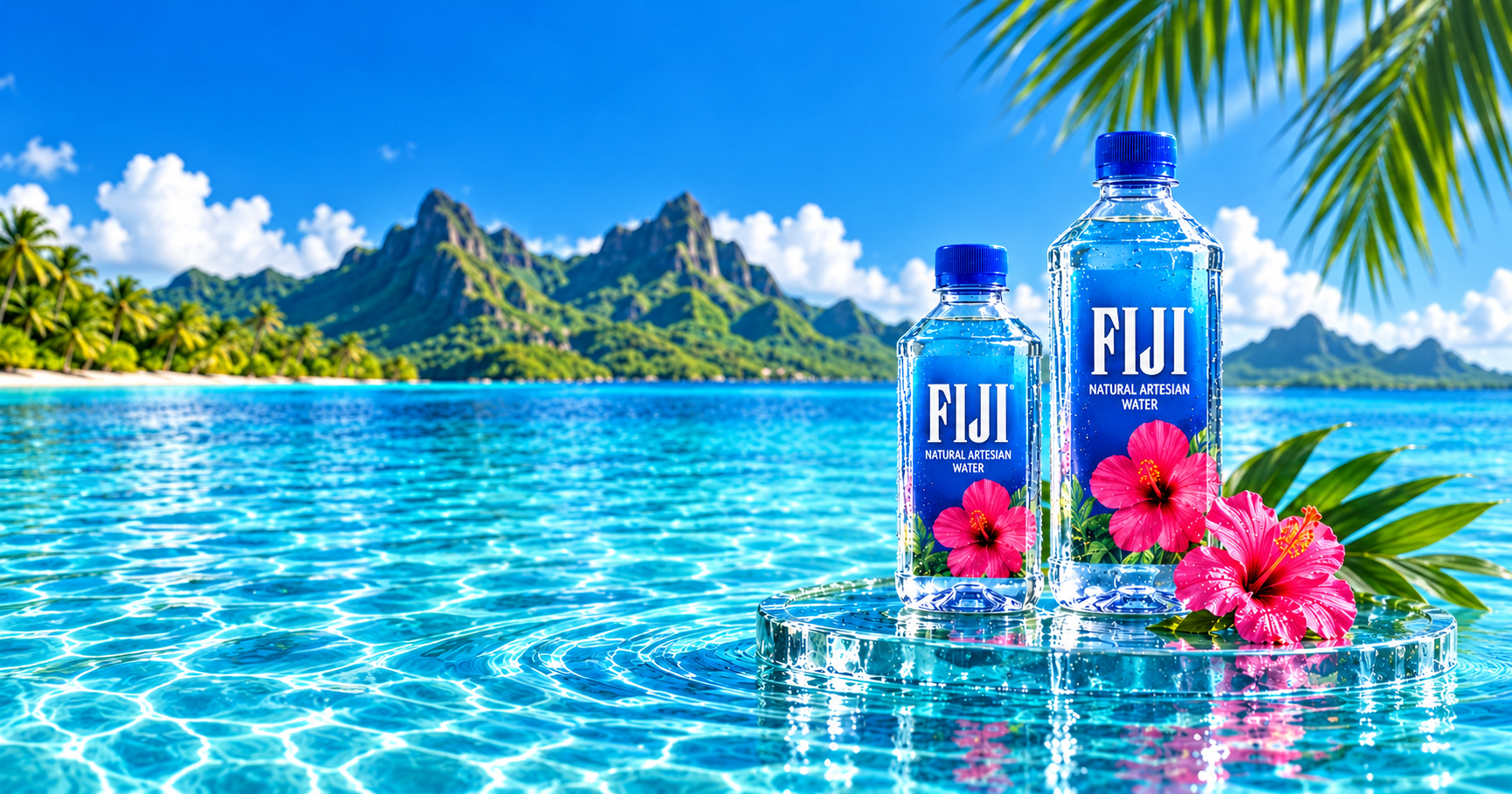FIJI bottles in tropical paradise