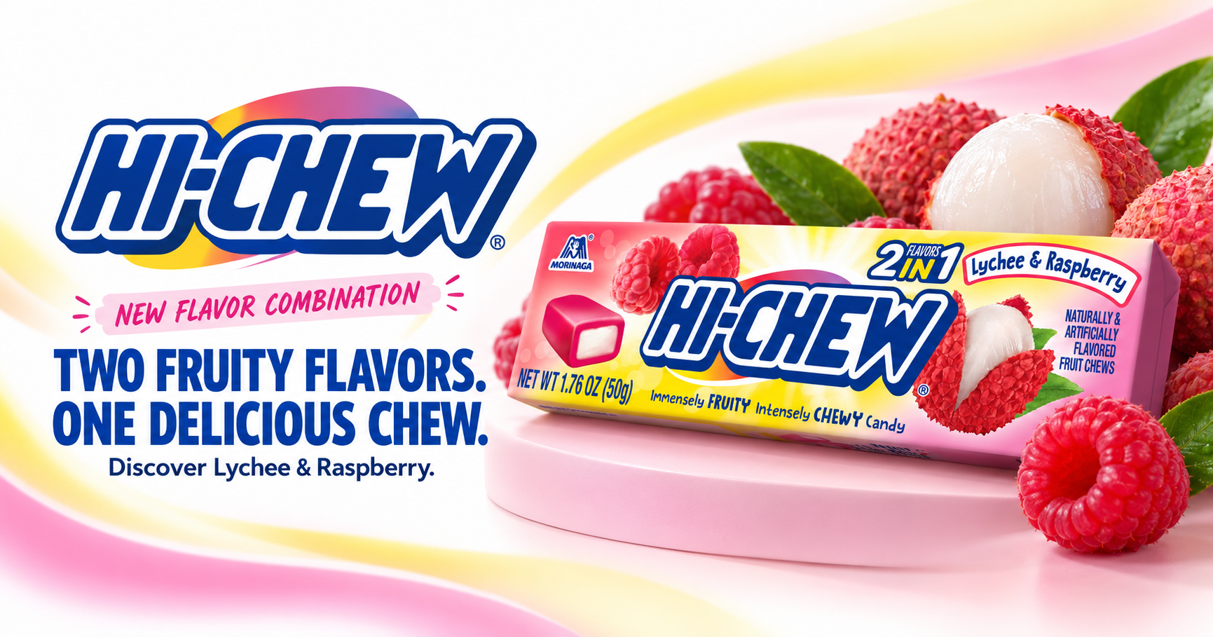 Lychee & raspberry Hi-Chew banner